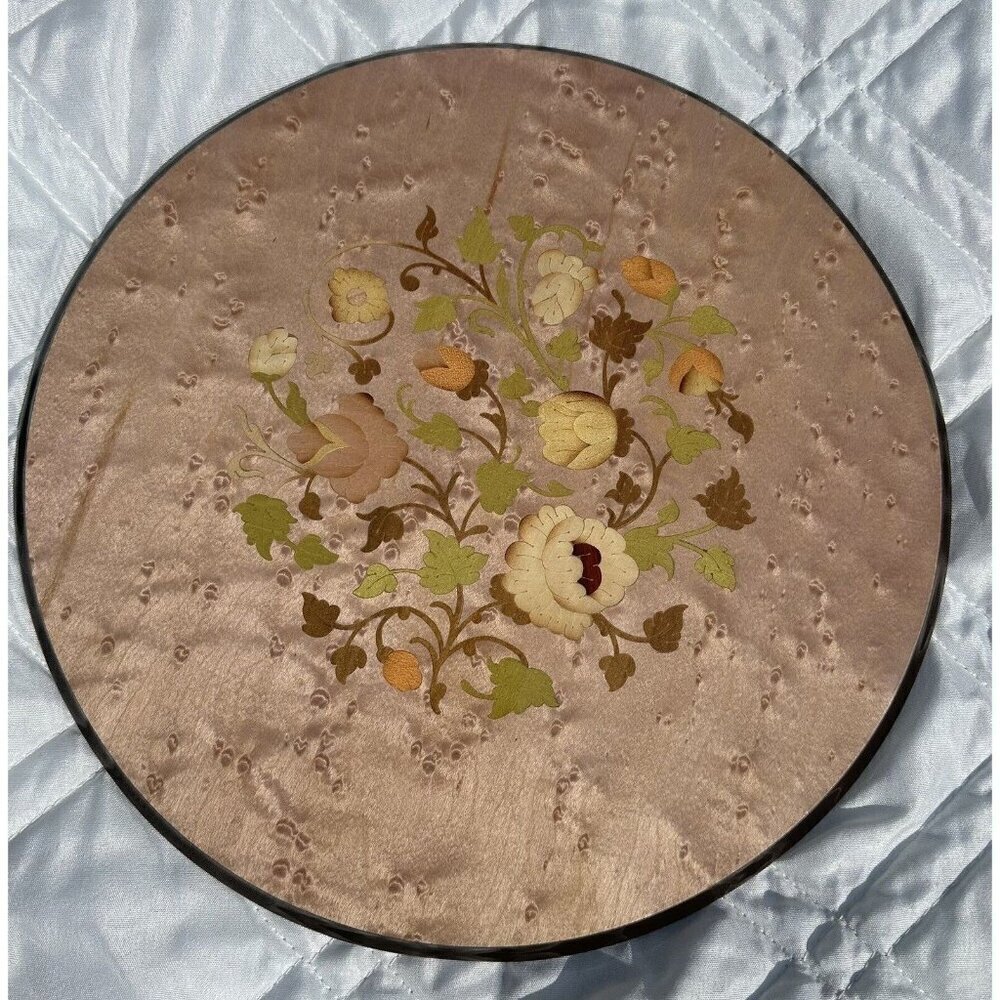Rare Notturno Intarsio Inlaid Wood Works Factory Wall Plaque Floral Design